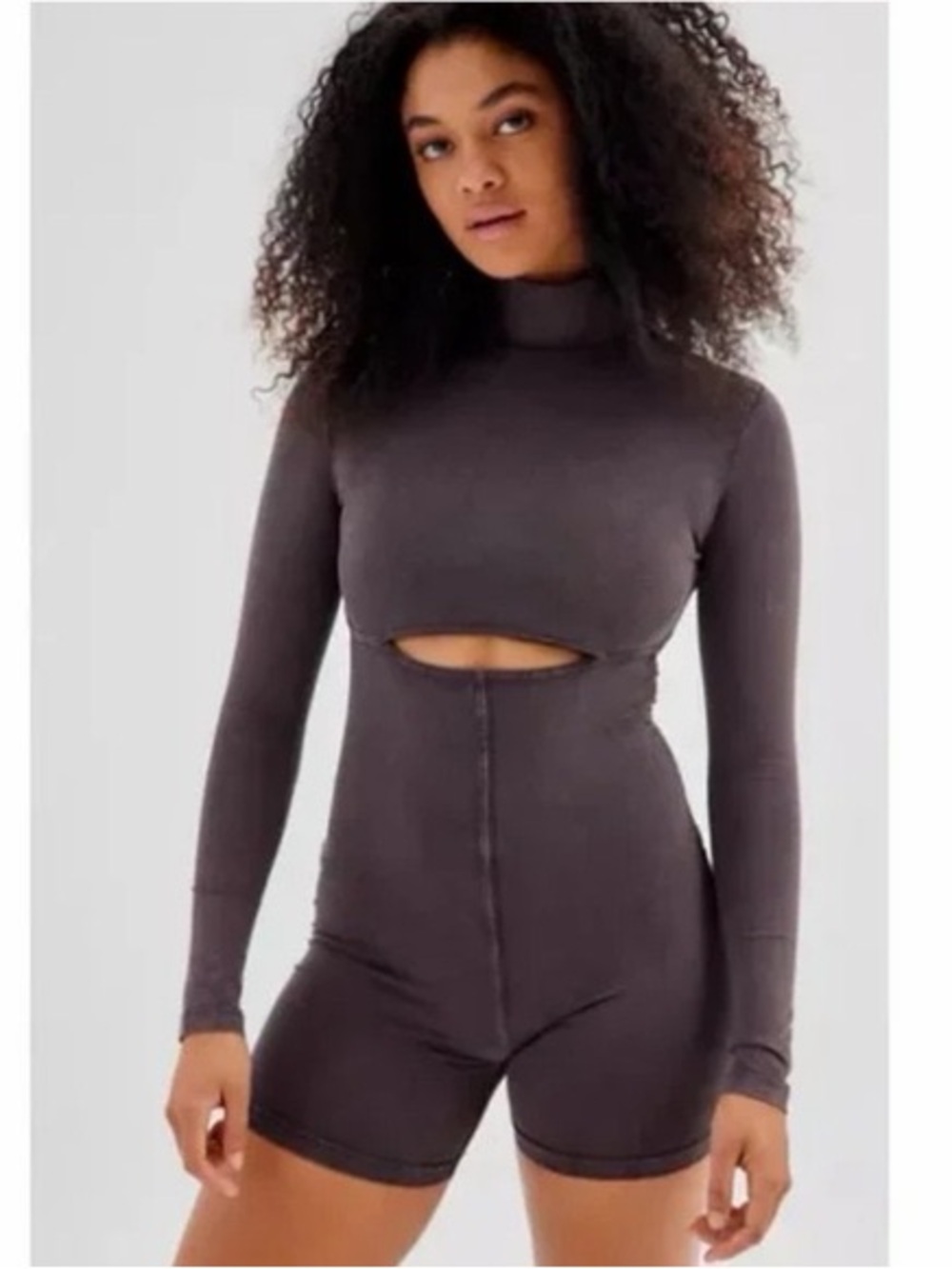 Out from Under Long Sleeve Mock Neck Romper in Charcoal